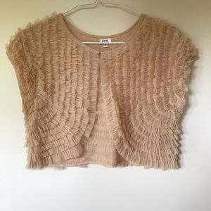 Anthropologie blush cropped shrug w/ fringe detail
